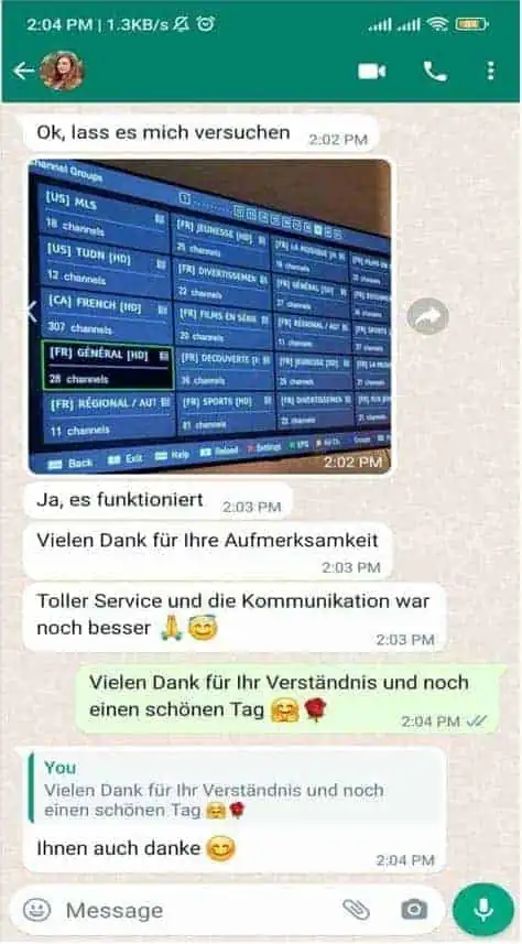 EmeraldIPTV customer review on WhatsApp 1