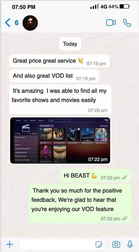 EmeraldIPTV customer review on WhatsApp 6