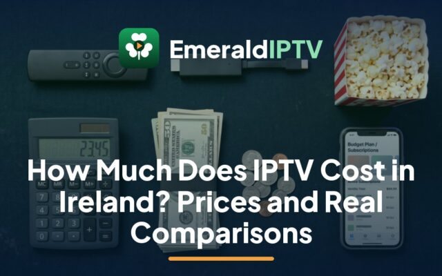 EmeraldIPTV guide to how much IPTV costs in Ireland: euro price list beside streaming app bills on a notepad